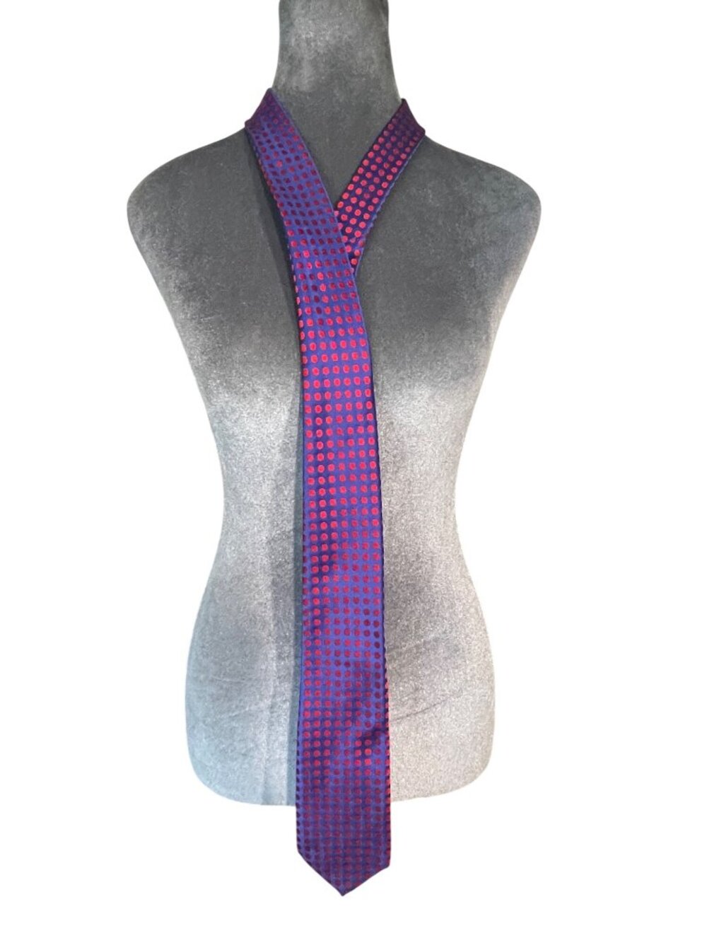 Duchamp London Blue & Red Polka Dot Pure Silk Tie Made In England